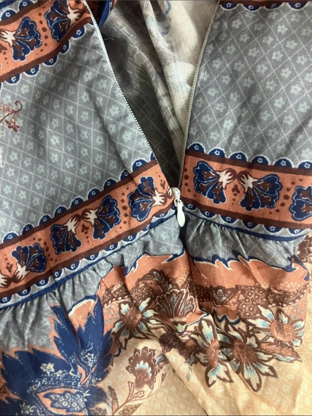Zimmermann Cream Maxi Dress with Blue & Brown Paisley Border - Picture 5 of 8
